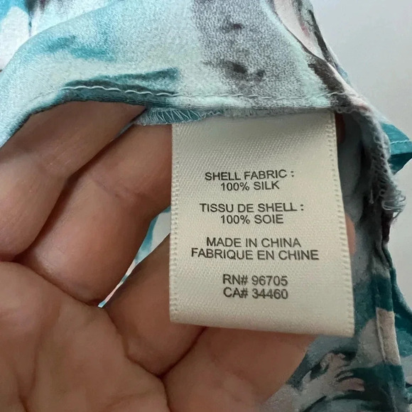 Rebecca Taylor Blue Aloha Teal Pink Floral Silk Top - Picture 5 of 5